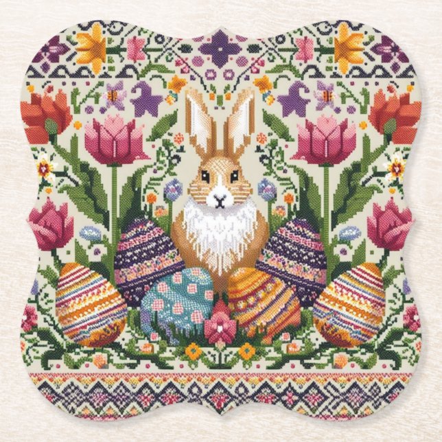 Cute/Colourful Spring/Easter fair isle  Paper Coaster (Front)