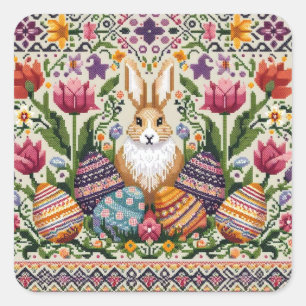 Cute/Colourful Spring/Easter fair isle  Square Sticker