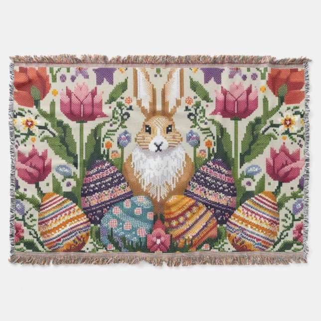 Cute/Colourful Spring/Easter fair isle  Throw Blanket (Front)