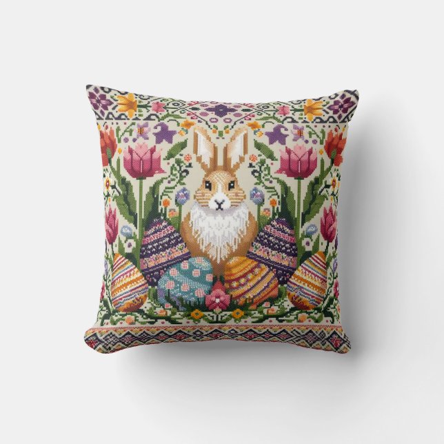 Cute/Colourful Spring/Easter fair isle  Throw Pillow (Front)