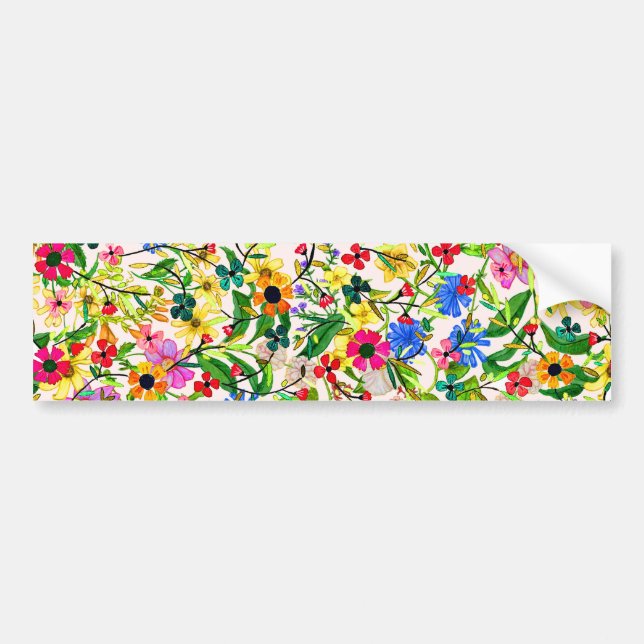 Cute colourful spring floral flowers bumper sticker (Front)