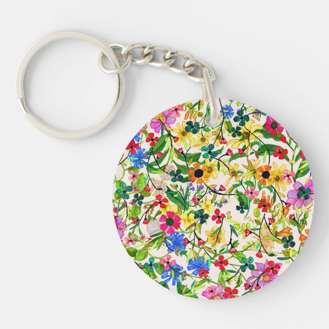 Cute colourful spring floral flowers keychain (Front)