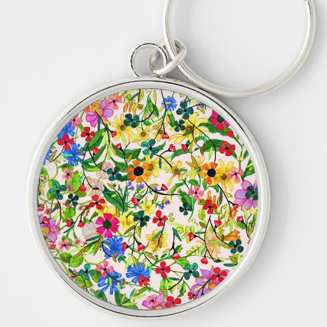 Cute colourful spring floral flowers keychain (Front)