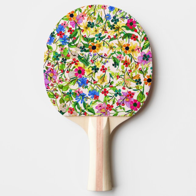 Cute colourful spring floral flowers ping pong paddle (Front)