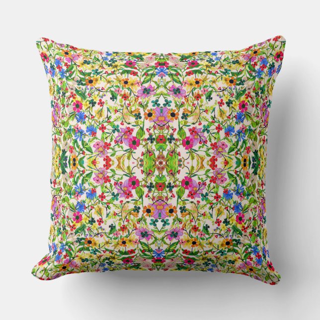 Cute colourful spring floral flowers throw pillow (Front)