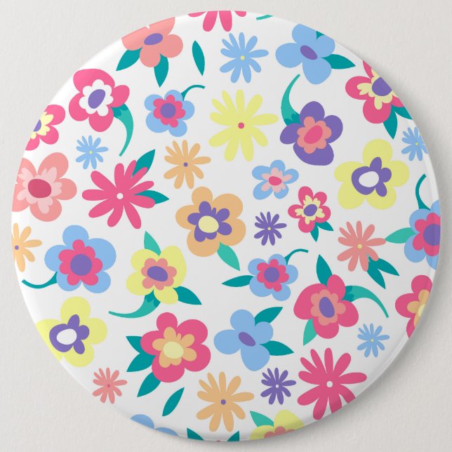 Cute colourful spring flowers pattern 6 inch round button (Front)