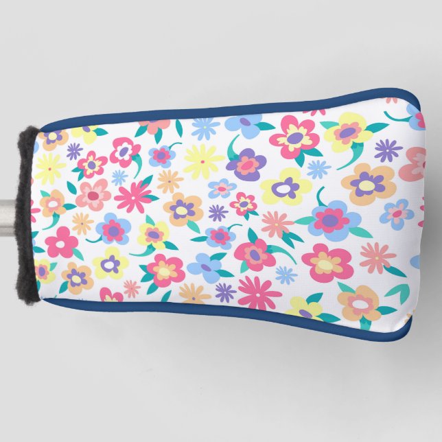 Cute colourful spring flowers pattern bowl golf head cover (Front)