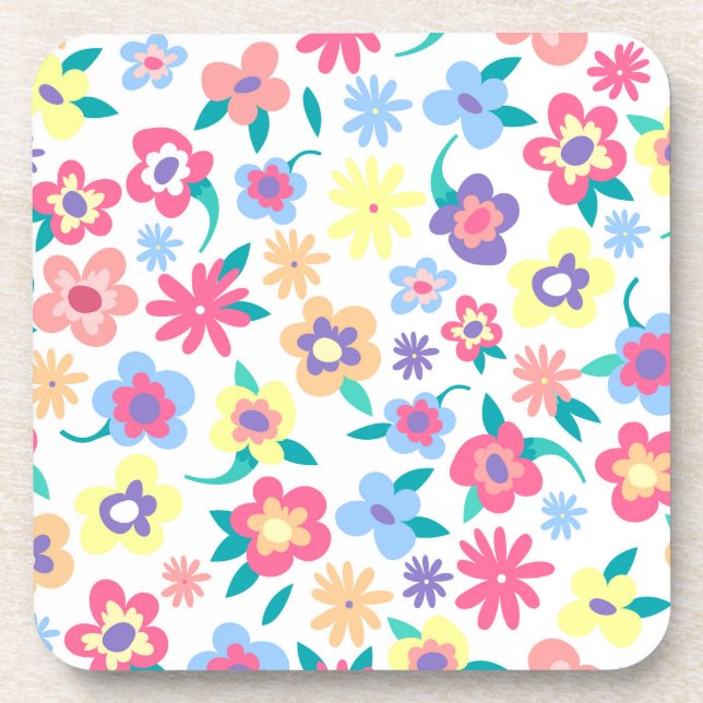Cute colourful spring flowers pattern coaster (Front)