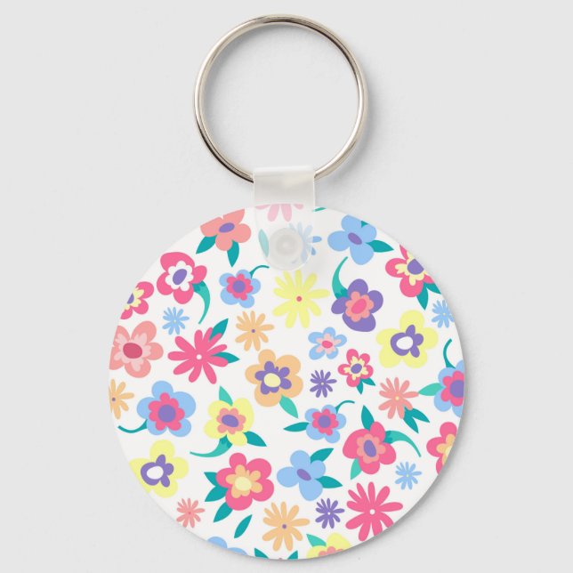 Cute colourful spring flowers pattern keychain (Front)