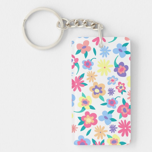Cute colourful spring flowers pattern keychain (Front)