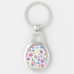 Cute colourful spring flowers pattern keychain