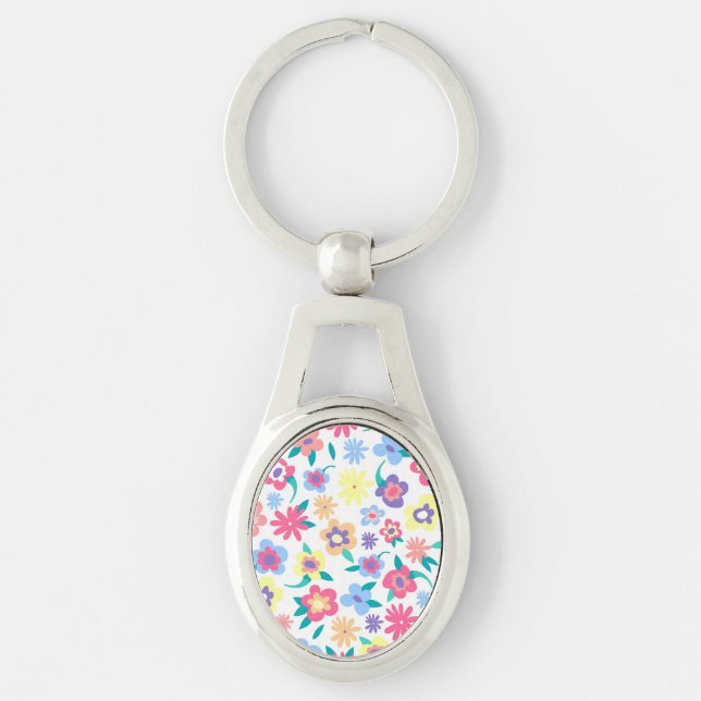 Cute colourful spring flowers pattern keychain (Front)