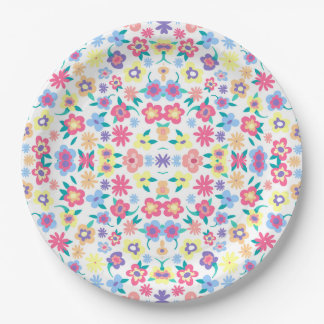 Cute colourful spring flowers pattern paper plate