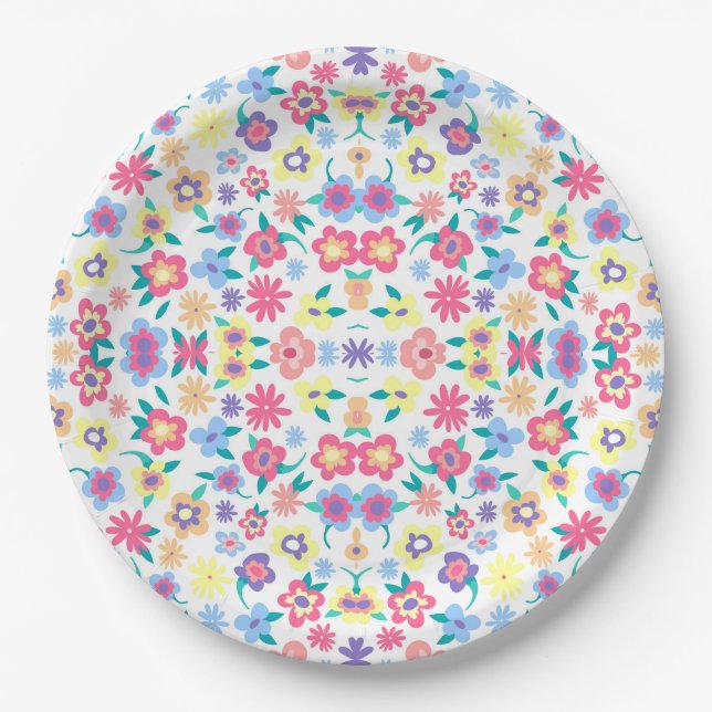 Cute colourful spring flowers pattern paper plate (Front)