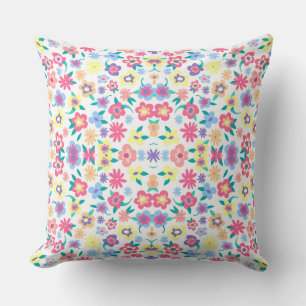 Cute colourful spring flowers pattern throw pillow
