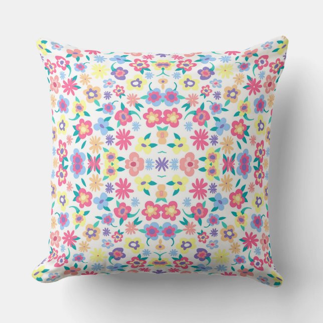 Cute colourful spring flowers pattern throw pillow (Front)