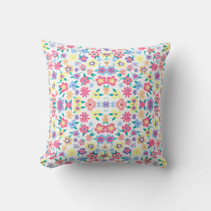 Cute colourful spring flowers pattern throw pillow