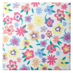Cute colourful spring flowers pattern tile