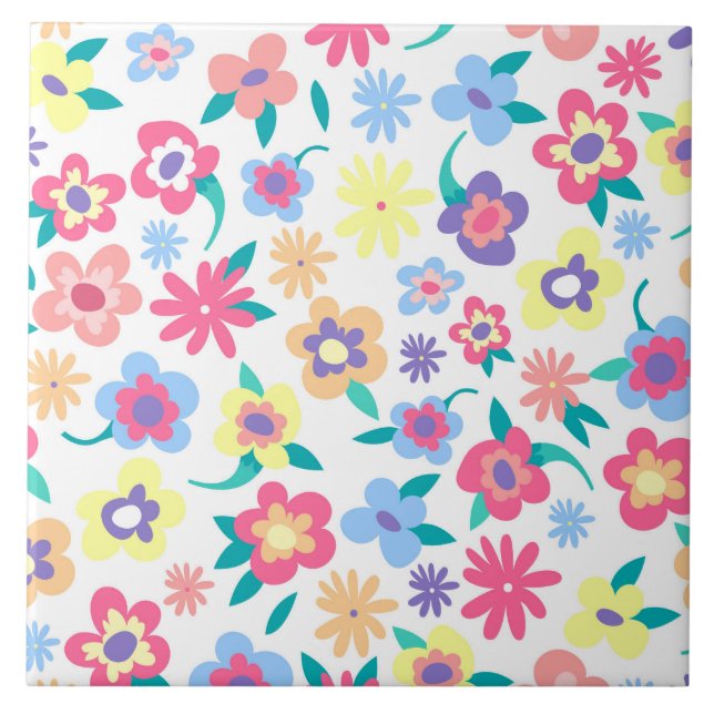 Cute colourful spring flowers pattern tile (Front)