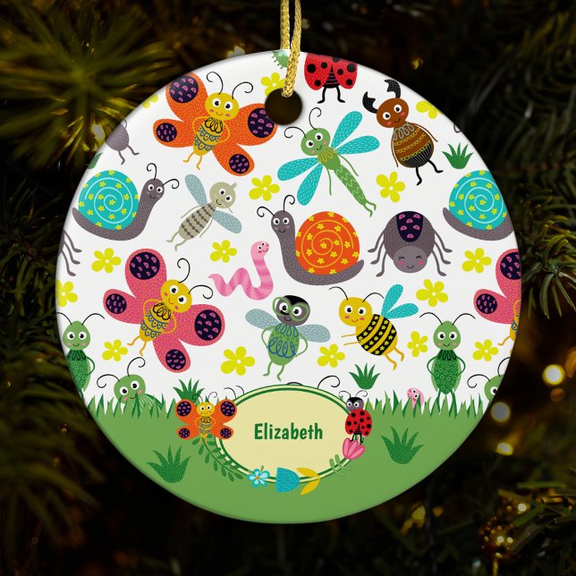 Cute Colourful Spring Insects Kids Christmas Ceramic Ornament (Creator Uploaded)