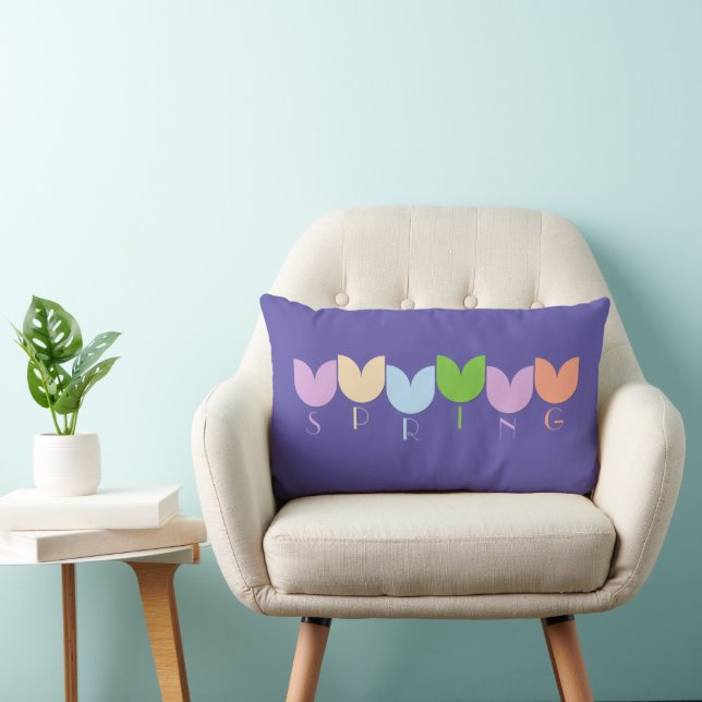 Cute Colourful Spring Tulips Art on Purple an Pink Lumbar Pillow (Chair)