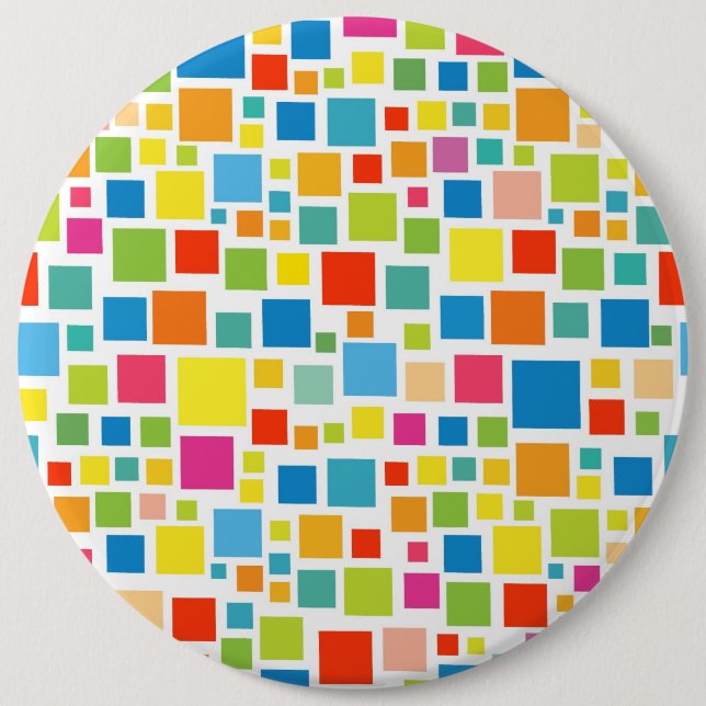 Cute colourful squares patterns 6 inch round button (Front)