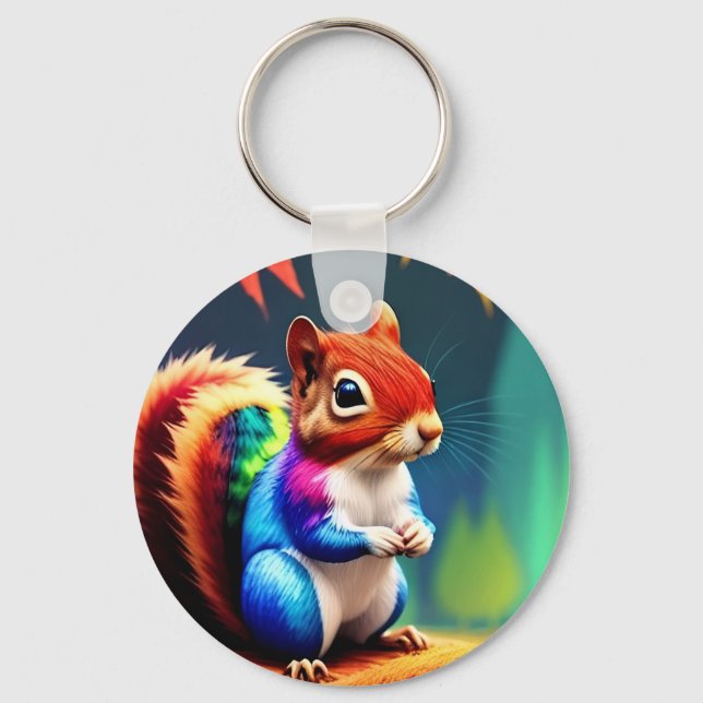  Cute Colourful Squirrel Digital Artwork  Keychain (Front)
