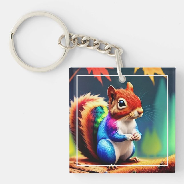  Cute Colourful Squirrel Digital Painting  Keychain (Front)