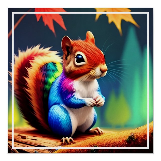  Cute Colourful Squirrel Digital Painting  Poster (Front)
