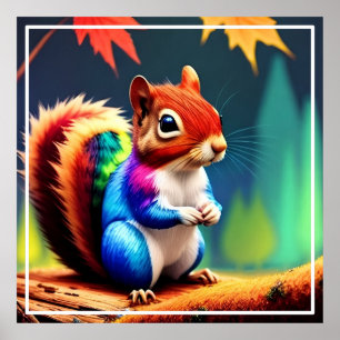  Cute Colourful Squirrel Digital Painting  Poster
