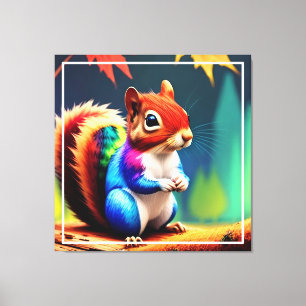  Cute Colourful Squirrel with Glasses  Canvas Print