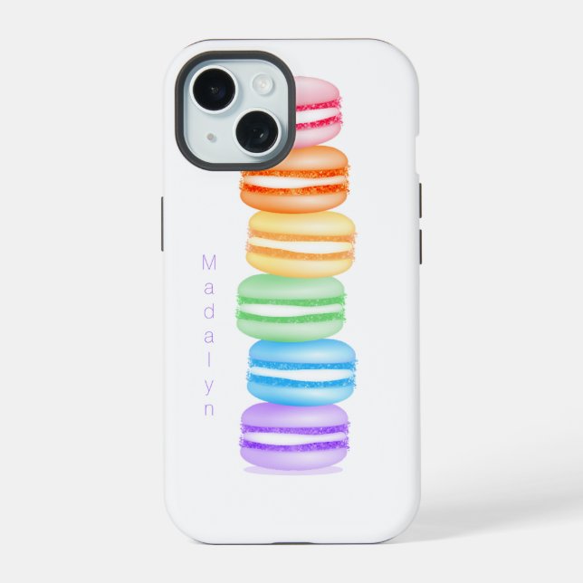 cute colourful stack of macarons personalized iPhone 15 case (Back)