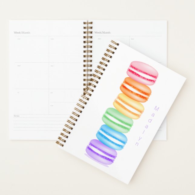 cute colourful stack of macarons personalized planner (Display)