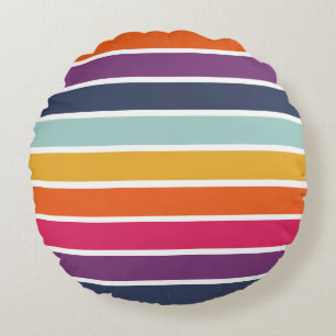 Cute Colourful Striped Pattern Round Pillow