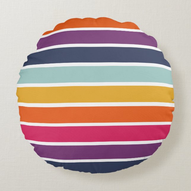 Cute Colourful Striped Pattern Round Pillow (Front)
