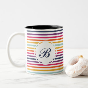 Cute Colourful Striped Pattern Two-Tone Coffee Mug
