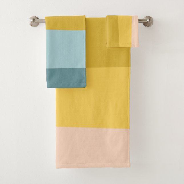 Cute Colourful Stripes Colour Block in Pastel Blue Bath Towel Set (Insitu)