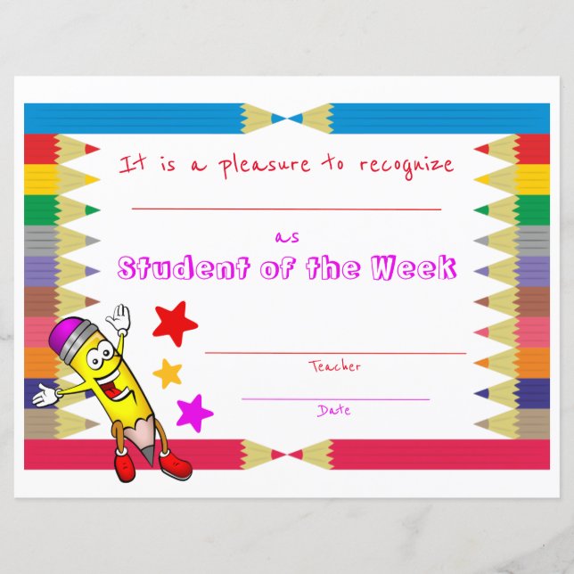 Cute & Colourful Student of the Week Certificate (Front)