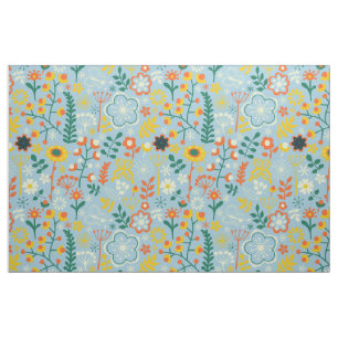 Cute Colourful Stylized Retro Flowers Pattern 3 Fabric