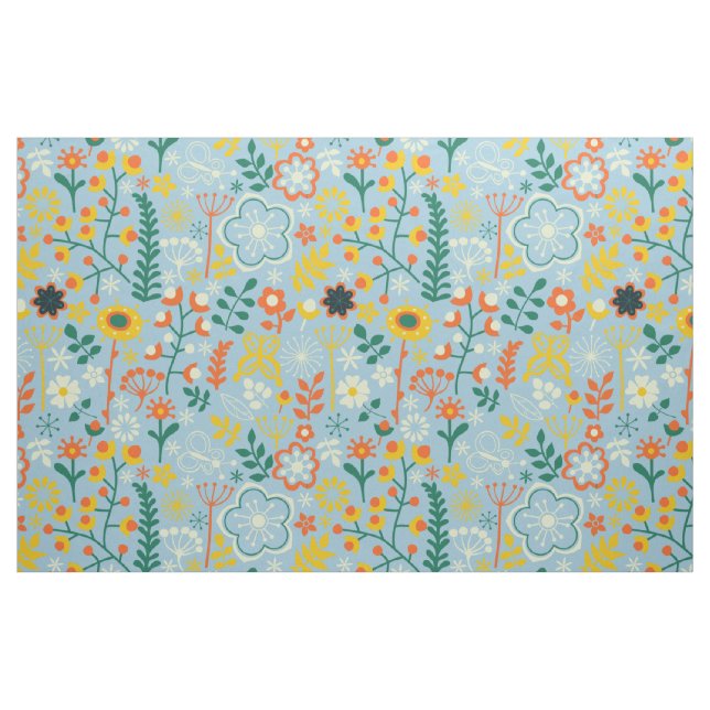 Cute Colourful Stylized Retro Flowers Pattern 3 Fabric (Fat Quarter)