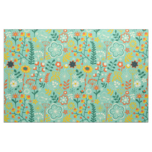 Cute Colourful Stylized Retro Flowers Pattern Fabric