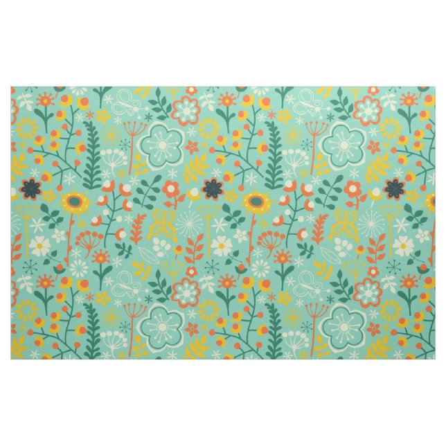 Cute Colourful Stylized Retro Flowers Pattern Fabric (Fat Quarter)