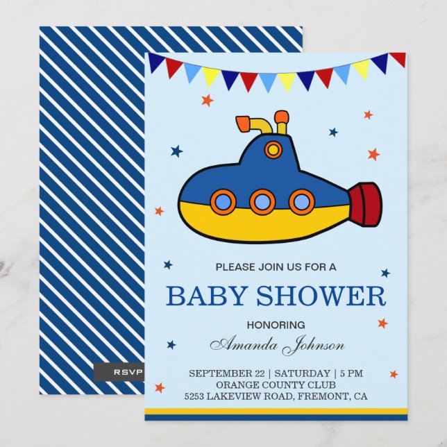Cute Colourful Submarine Baby Shower Invitation (Front/Back)