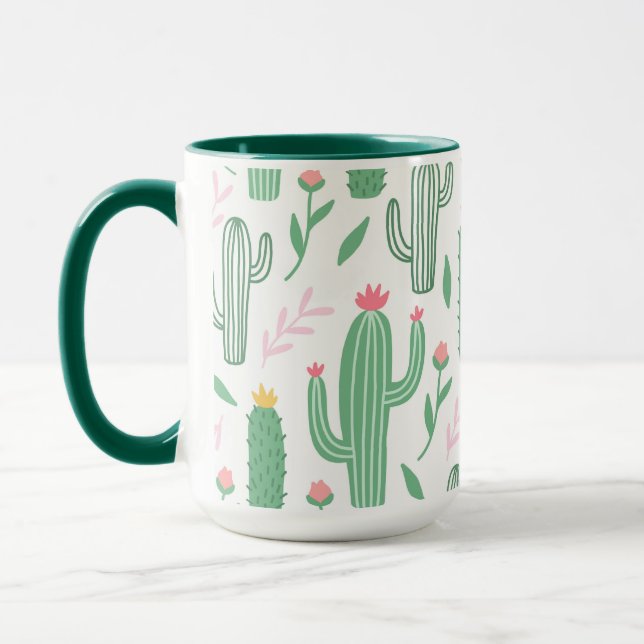 Cute Colourful Succulent Cactus Pattern Mug (Left)