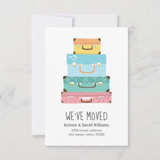 Cute Colourful Suitcase We have Moved Moving Announcement (Front)
