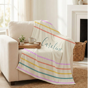 Cute Colourful Summer Stripes Personalized Fleece Blanket
