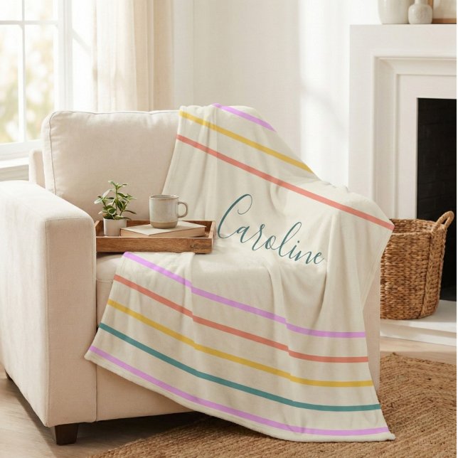 Cute Colourful Summer Stripes Personalized   Fleece Blanket (Creator Uploaded)