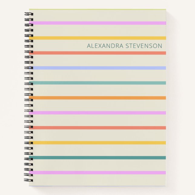 Cute Colourful Summer Stripes Personalized Notebook (Front)