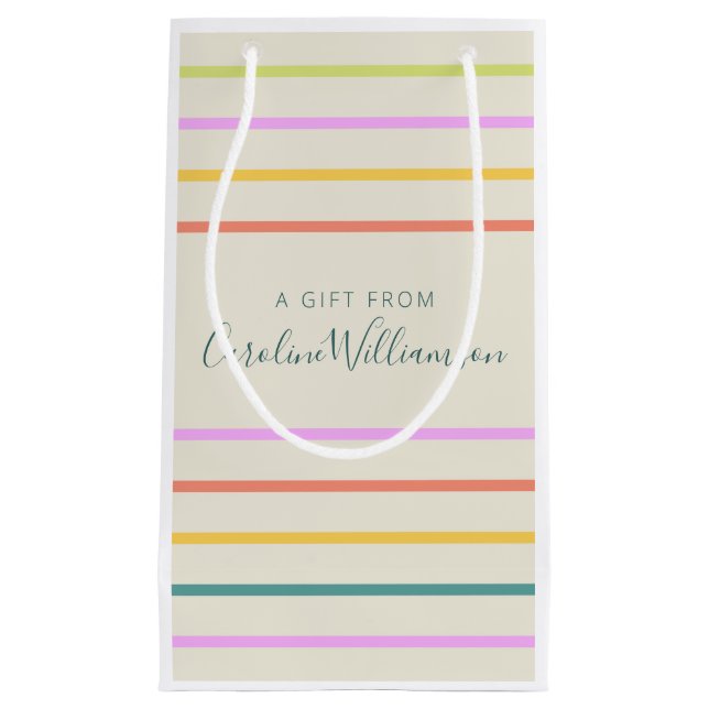 Cute Colourful Summer Stripes Personalized  Small Gift Bag (Front)