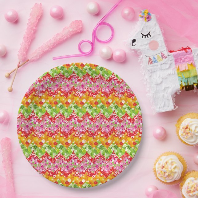 Cute colourful summer zigzag pattern paper plate (Party)